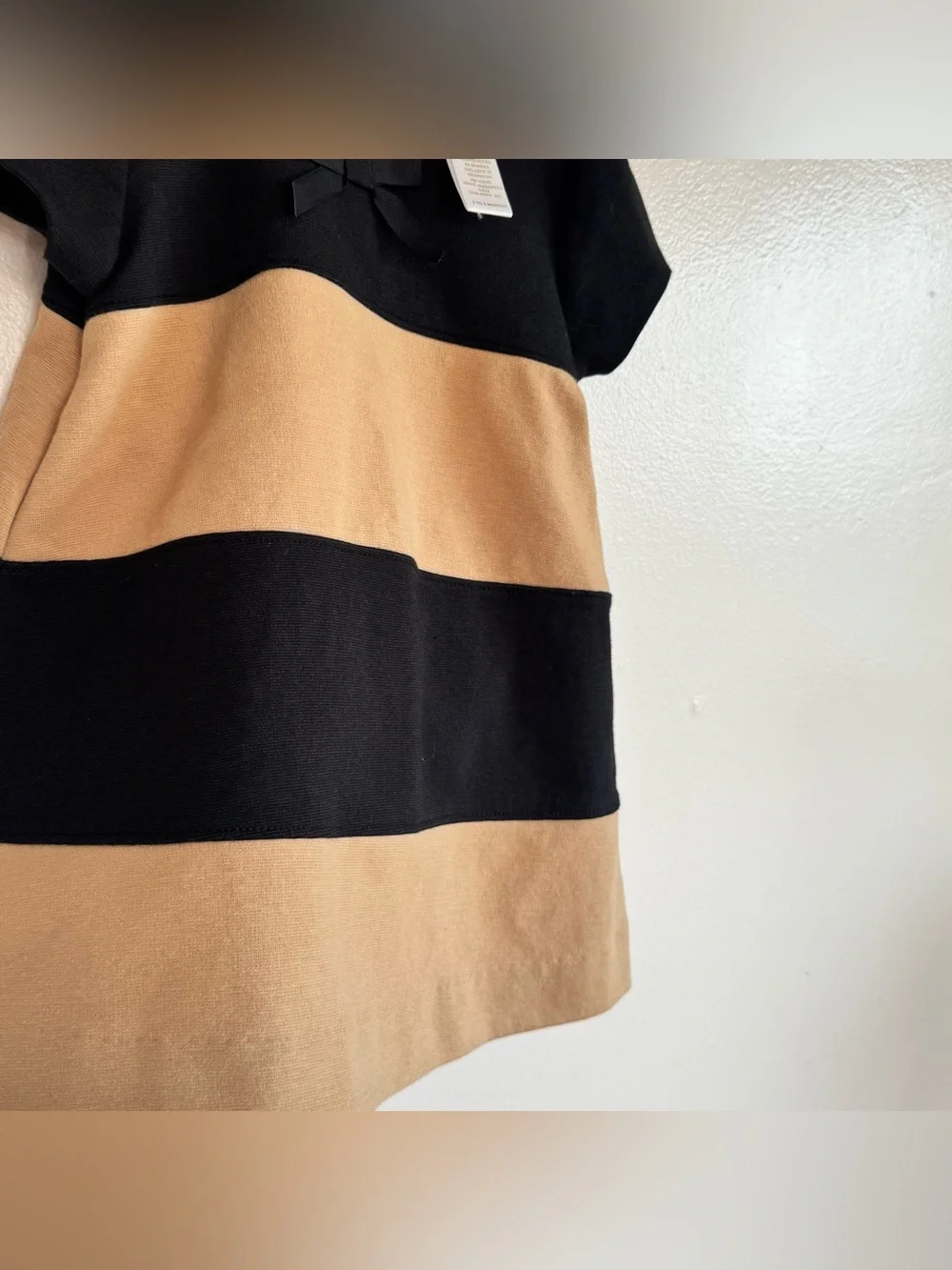 Janie and Jack Tan & Black Color Block Striped Dress w Bow Set w Bloomers 3-6 Mo
